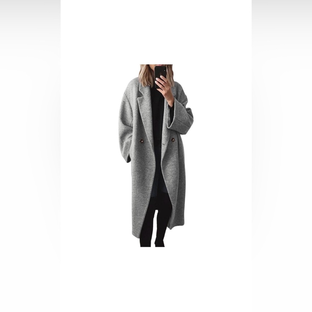 Women's Grey Wool-Blend Oversized Coat